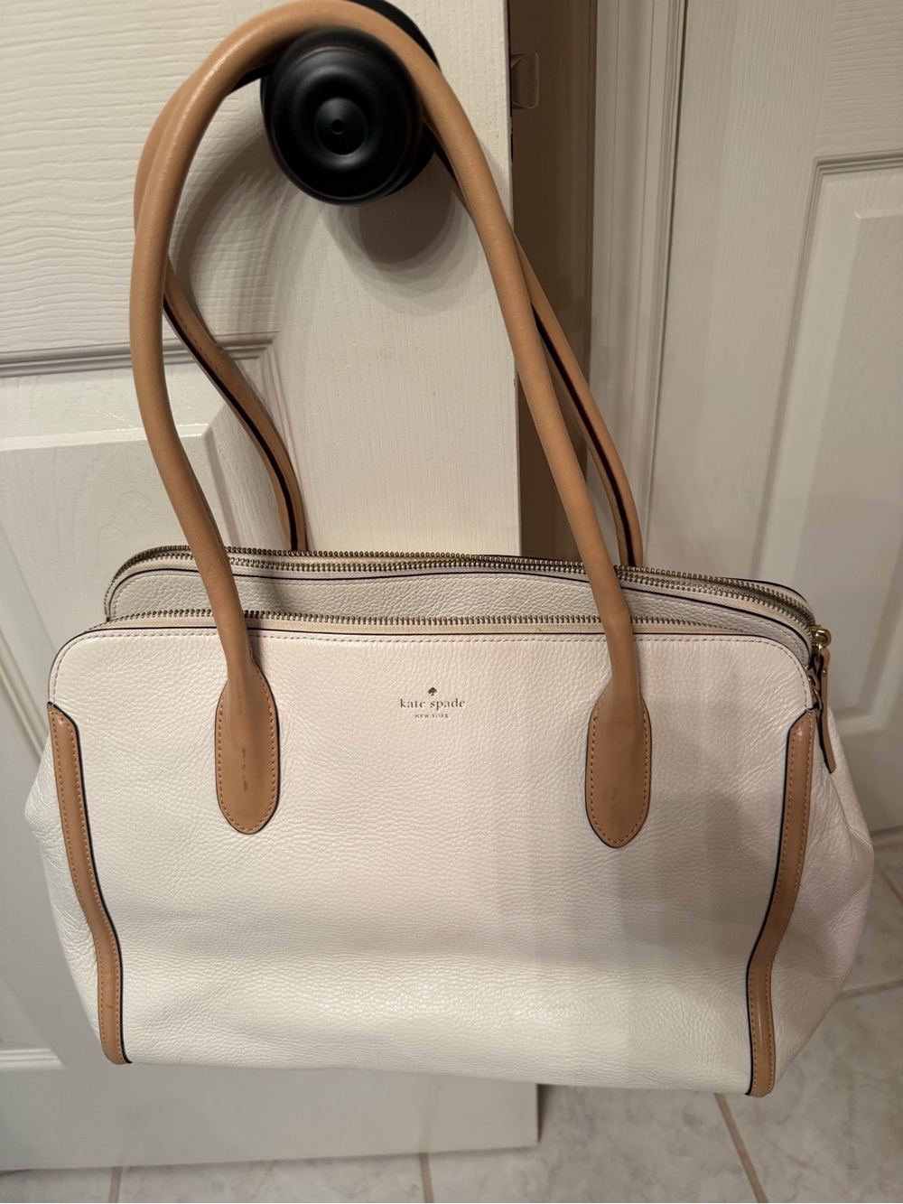 kate spade Cream and Tan Double-Zip Shoulder Bag